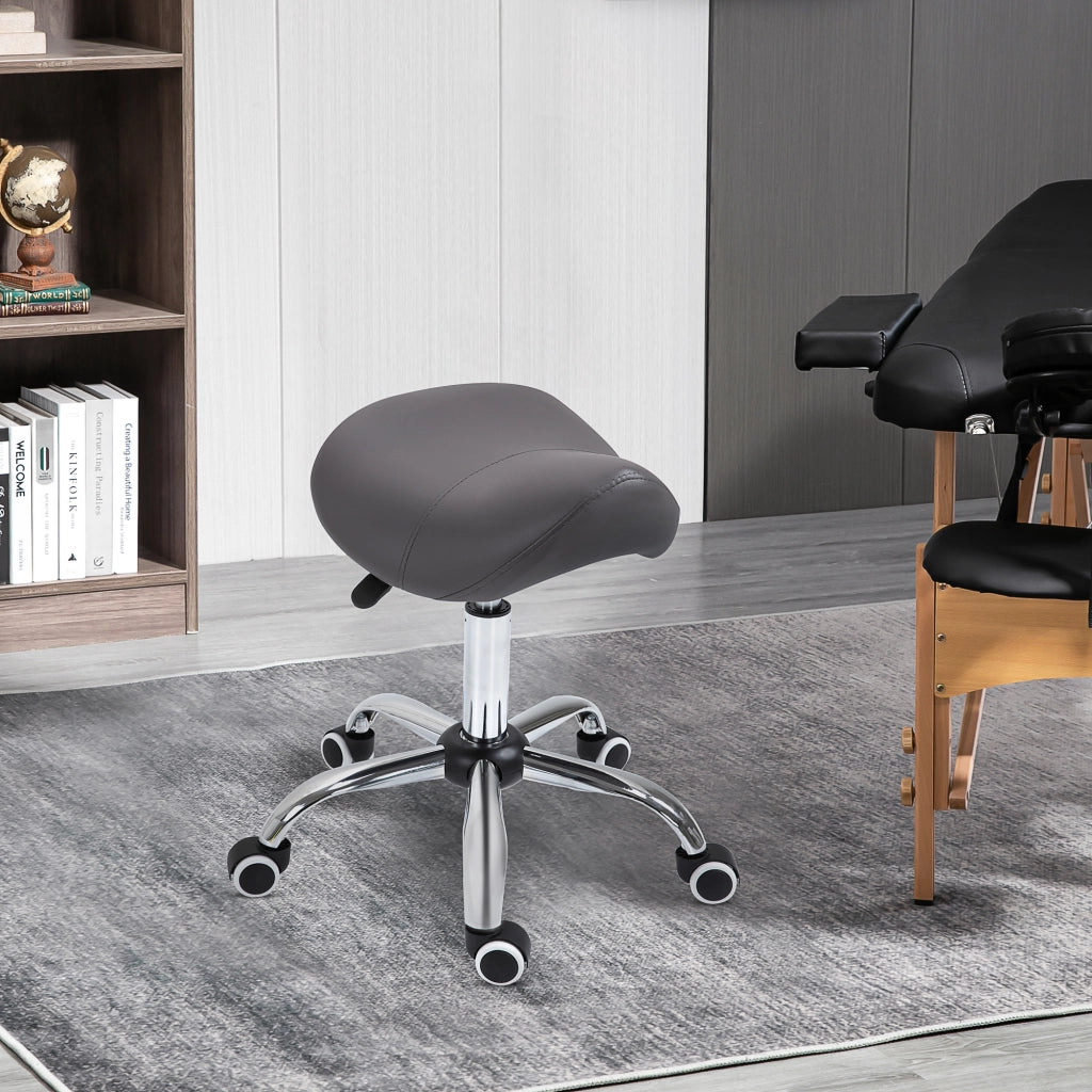 Sgabello da Lavoro a Sella con Ruote e Altezza Regolabile per Negozi Parrucchiere e Tattoo, 52x53x49-61cm Grigio