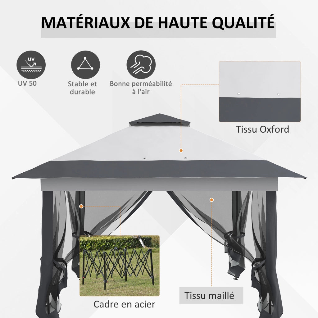 Gazebo da giardino pieghevole con zanzariere e sacco a rotelle ¨C Zephmum ¨C Grigio