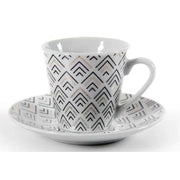 Trade Shop - Set 6 Pz Tazzine Caffè Con 6 Piattini Bianco Deco In Porcellana Decorate 780776 -