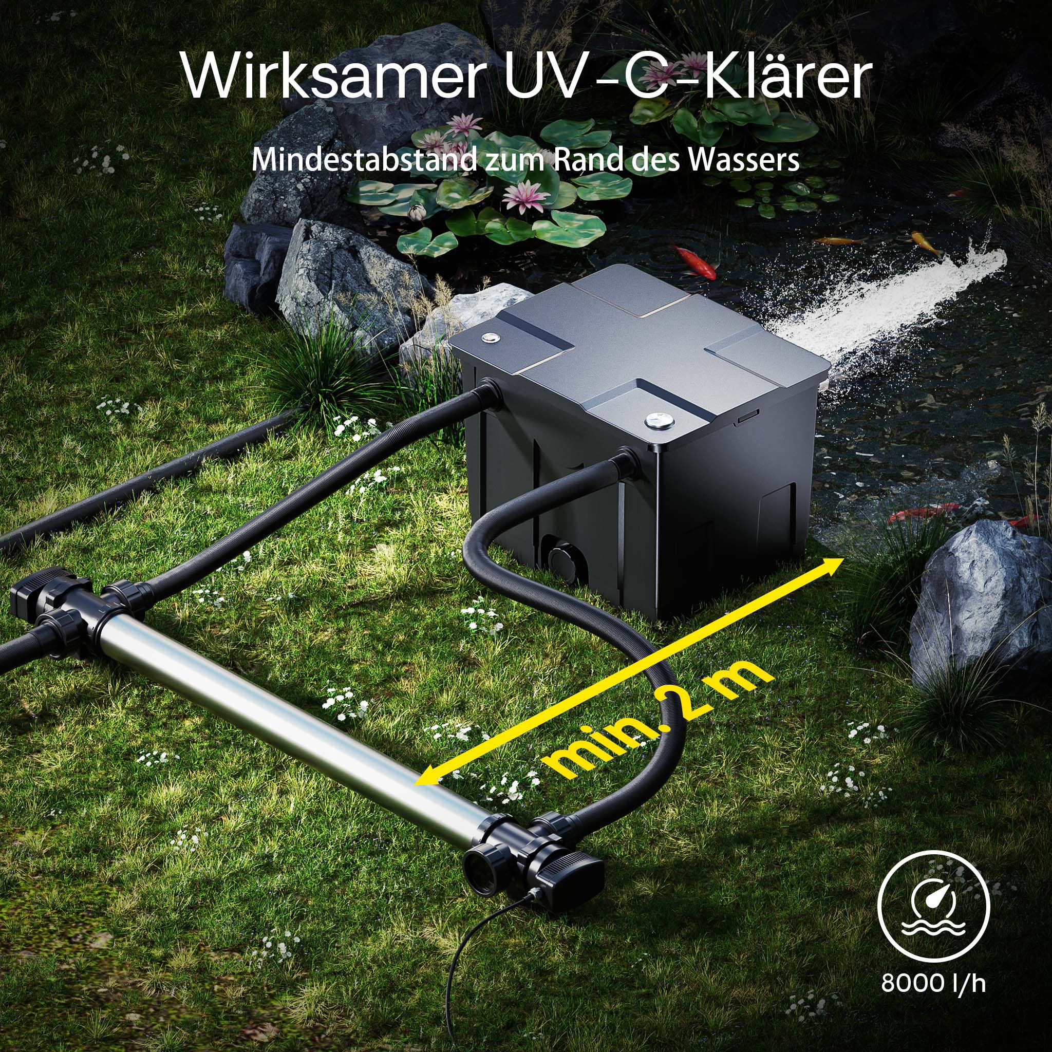 CUV-772 Chiarificatore UV per laghetto, acciaio inox, Sterilizzatore con lampada 72W