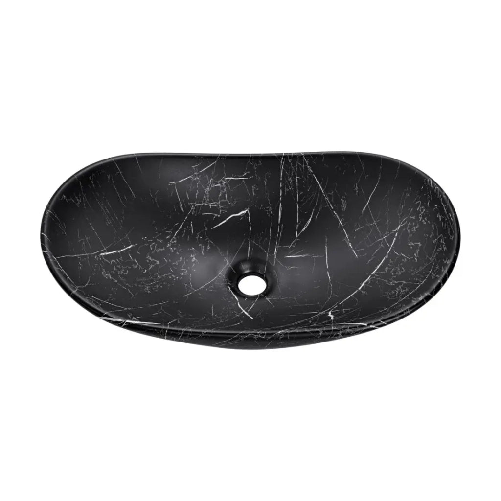 Lavabo da appoggio ovale 61,5x36 cm nero effetto marmo con piletta click clack