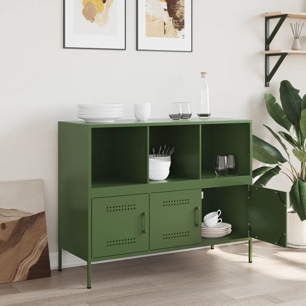 Credenza | Madia | Buffet da pranzo | Armadio da pranzo Verde Oliva 100,5x39x79 cm in Acciaio