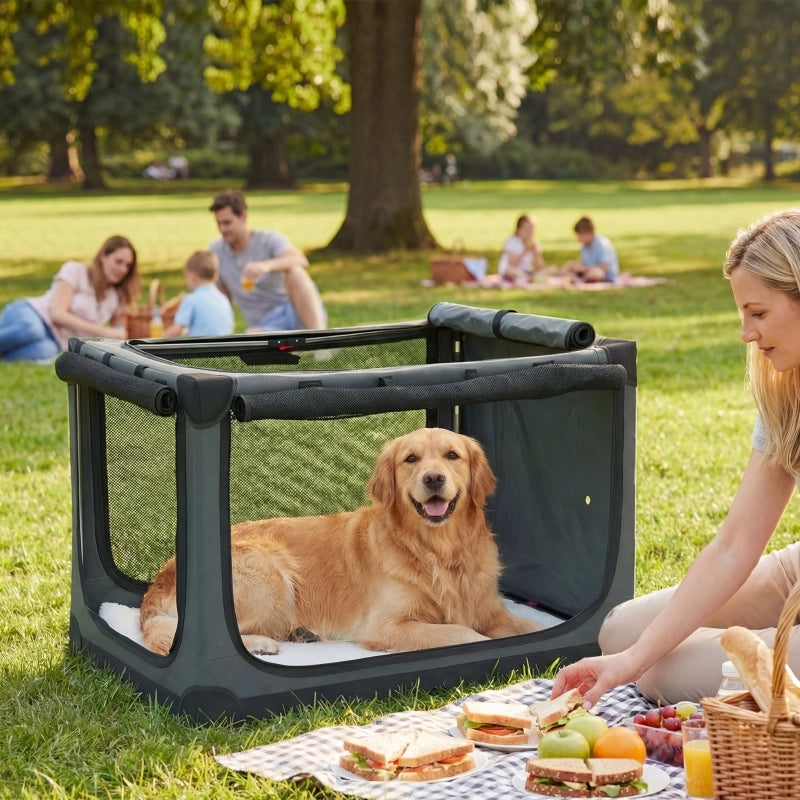 Gabbia pieghevole per cani, trasportino per cani con cuscino sfoderabile e lavabile, rivestimento in tessuto Oxford, per cani fino a 30 kg, grigio.