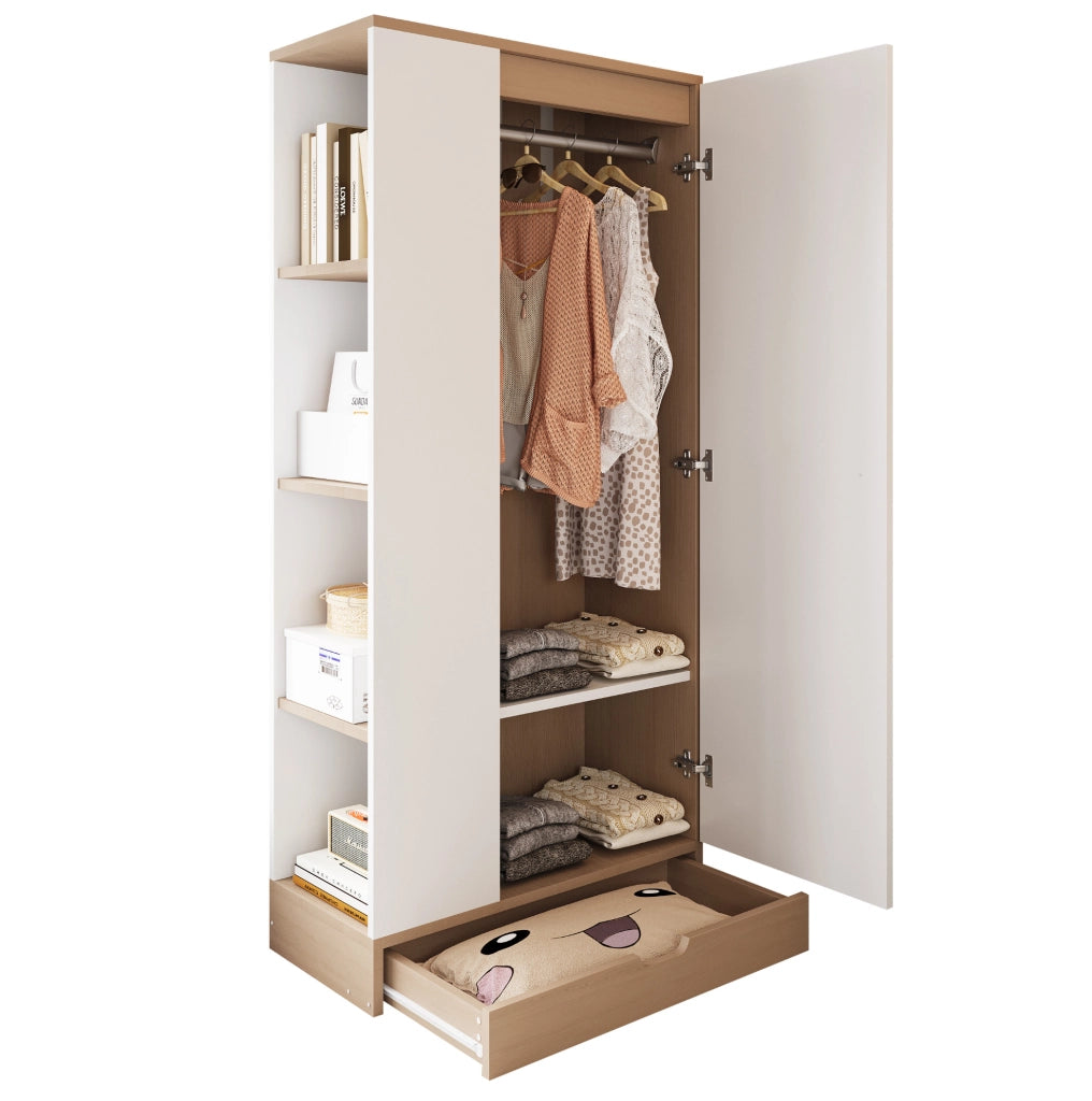 Armadio guardaroba a 1 anta 70x40x170 cm in legno naturale e bianco