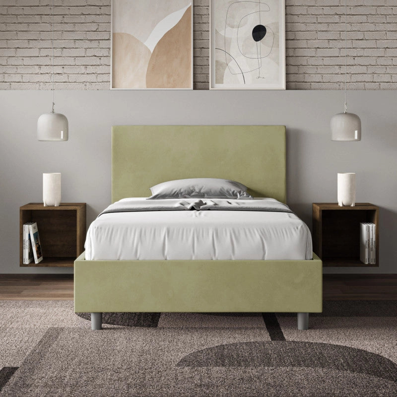 Letto imbottito Piazza e mezzo 110x210 cm Adele - Con rete,Microfibra,Tè verde