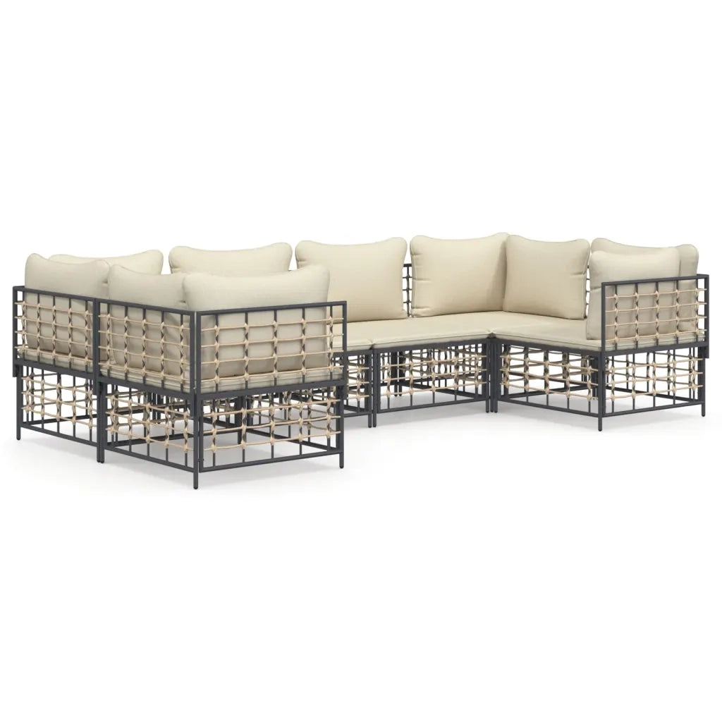 Set Divani da Giardino 6 pz con Cuscini Antracite in Polyrattan 3186796