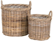 Set di Cestini - Kubu Rattan Banda - Cassetti di Deposito - Organizzatori Versatili - Display Decorativo - Ø40x48 cm, Ø30x38 cm