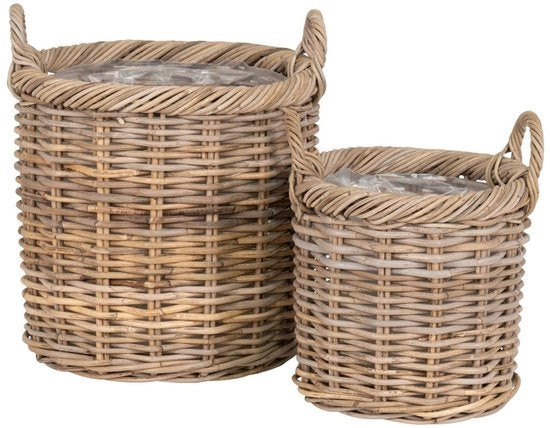 Set di Cestini - Kubu Rattan Banda - Cassetti di Deposito - Organizzatori Versatili - Display Decorativo - Ø40x48 cm, Ø30x38 cm