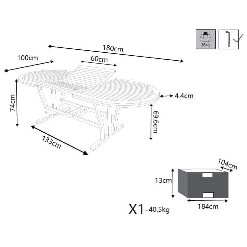 Tavolo Allungabile Ovale Double 180/240x100x74 h cm in Legno di Acacia Marrone