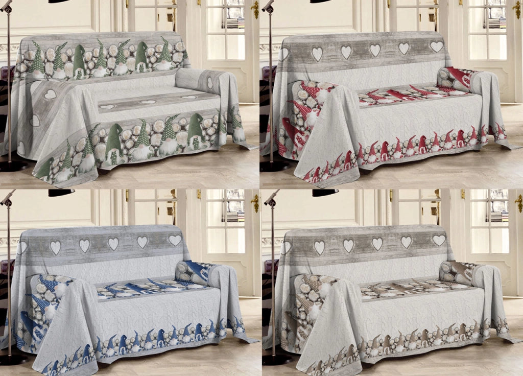 Telo Arredo Multiuso Linea Pensieri Delicati In 100% Cotone Disegno Gnomi - Singolo - Blu