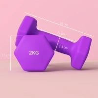 Set 2 Manubri 2x2 kg Esagonali e Antiscivolo per Casa e Palestra, in Metallo e Plastica, 16x7.5x7.5 cm, Viola