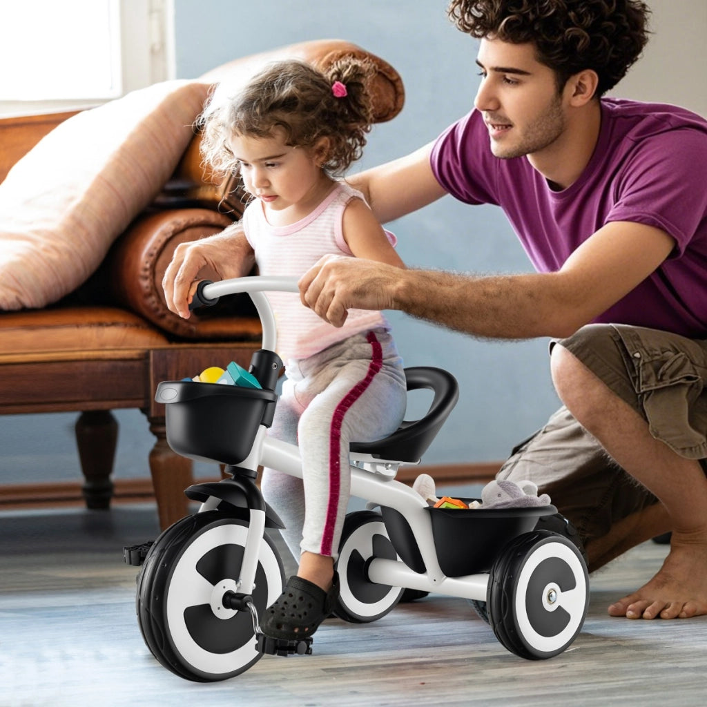 Triciclo per bambini con telaio in ferro carbonioso di alta resistenza, Triciclo per bambini con sede regolabile Bianco