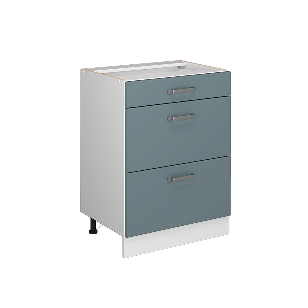 Mobiletto base per cucina R-Line Grigio-blu/Bianco 60 cm con cassetti, senza piano di lavoro Vicco