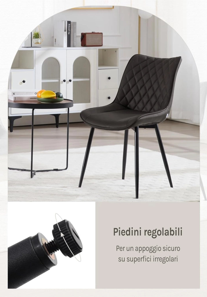 set di 6 sedie sala da pranzo sedie cucina moderne sedie imbottite Adatte per Sala Pranzo, Soggiorno, Camera da Letto Estetica in Ecopelle Antracite Metallo BH210an-6