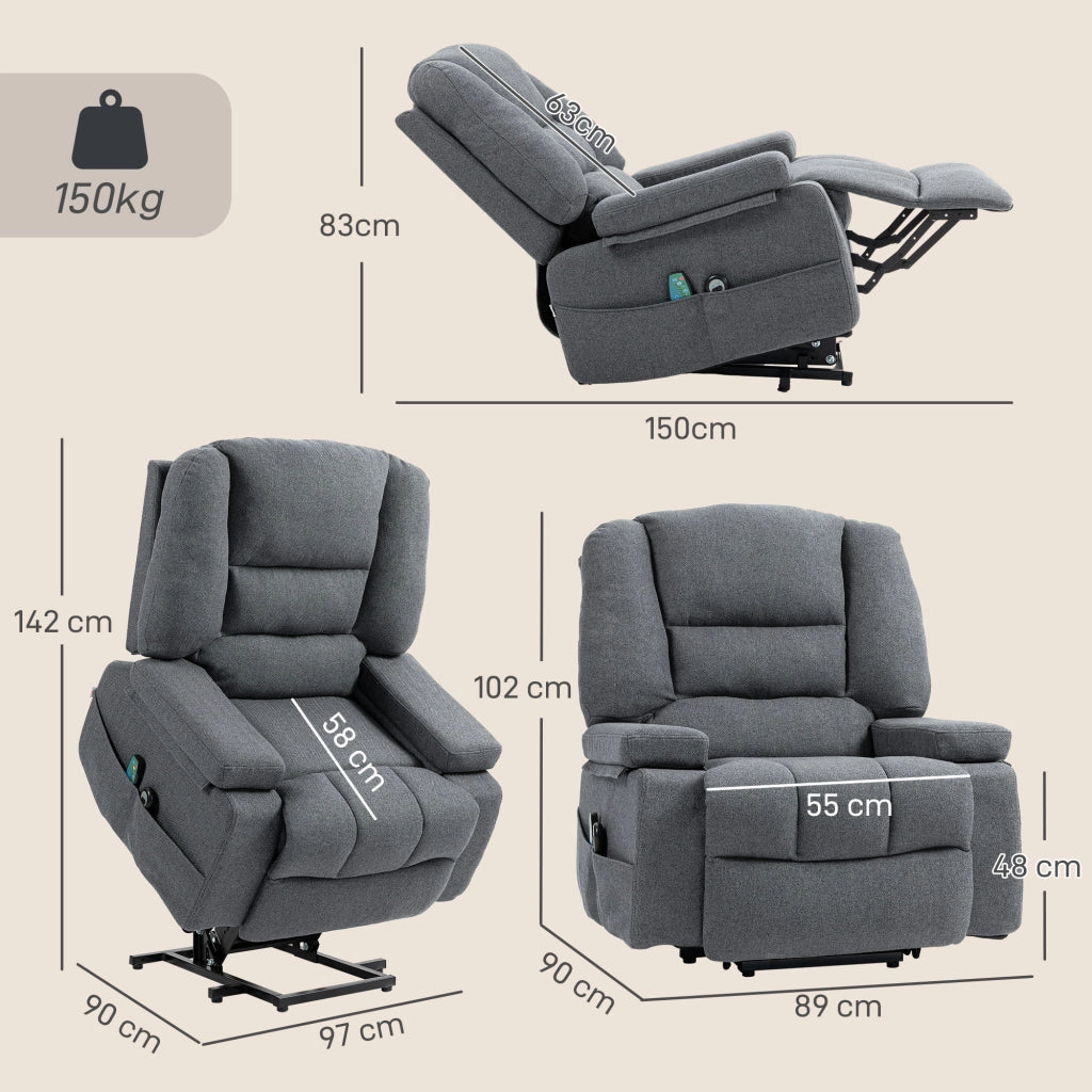 Poltrona Alzapersona Reclinabile Massaggiante in Tessuto ¨C Minimal ¨C Grigio 97x90x102 cm