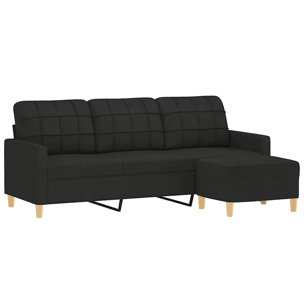 Divano a 3 Posti con Poggiapiedi-Sofa 3 Posti con Poggiapiedi Nero 180 cm in Tessuto 530822