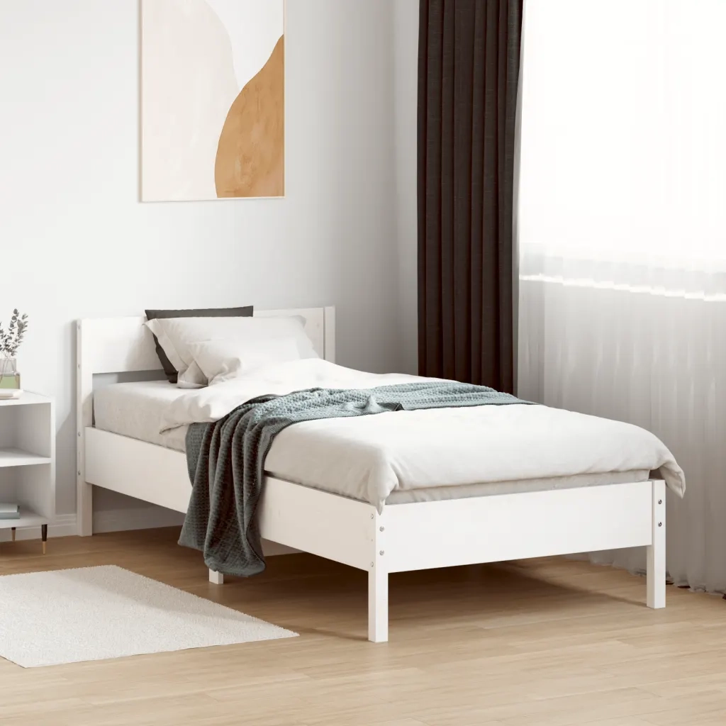 Letto senza Materasso Bianco 90x200 cm Legno Massello di Pino