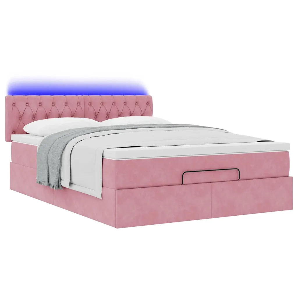 Struttura Letto Pouf con Materasso Rosa 140x200 cm in Velluto 3312703