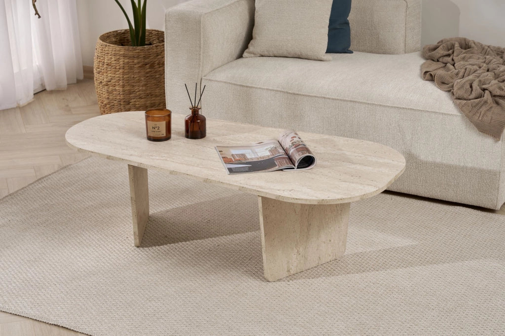 Tavolino da caffè in legno "Ovalis" - 130 x 65 x 40 cm - Travertino