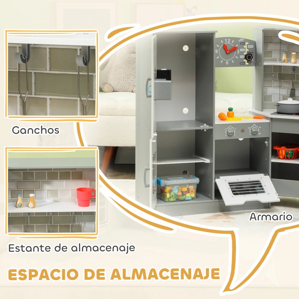 Casetta da Cucina Gioco Bambini con Accessori ¨C Zephmum ¨C Grigio