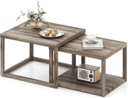 Set di 2 tavolini impilabili, rettangolari, per soggiorno, in legno, piccolo, set da 2 pezzi, in 2 misure, tavolino da caffè in legno con ripiano, grigio