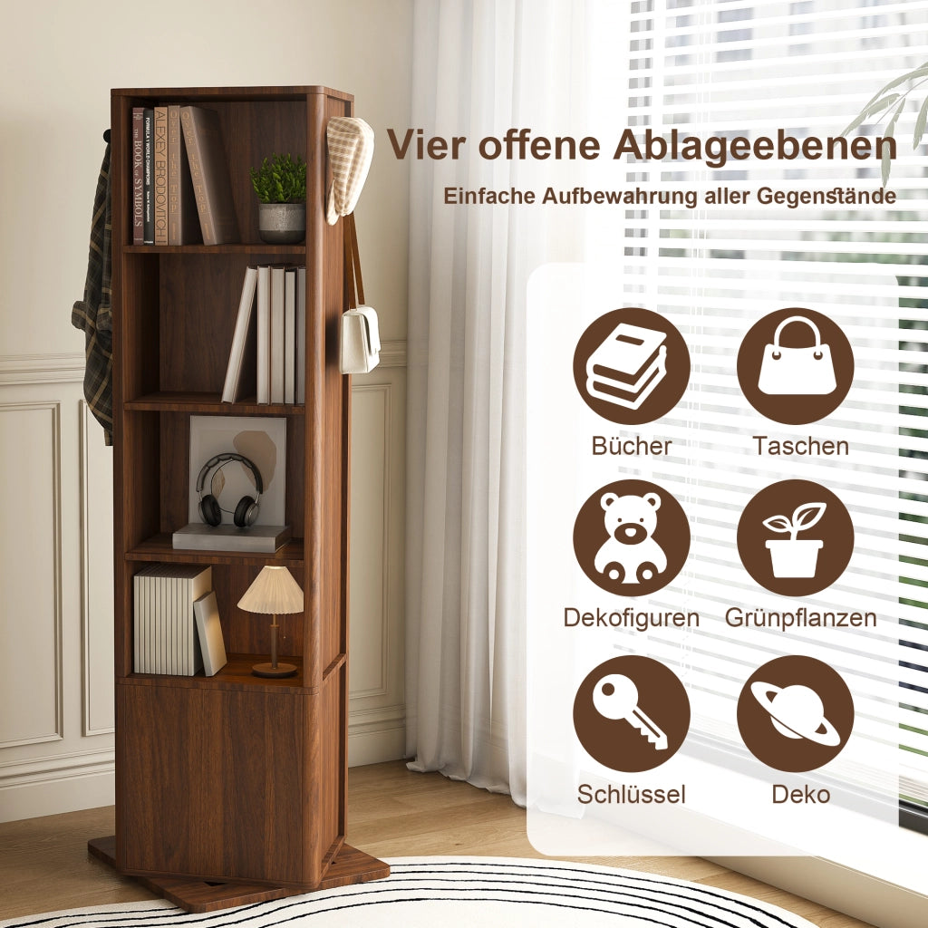 Armadio con Specchio ¨C Minimal ¨C Noce scuro MDF 4 in 1 multiuso per camera con appendiabiti e ripiani