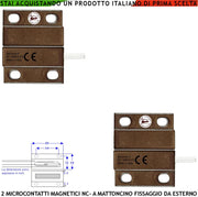 Sensore Magnetico Marrone Antifurto Per Infissi Mini Contatto Reed NC 2 Pezzi in Ampolla Sottovuoto Sensibilità Magnetica 10 mm Tensione Max 100 V Corrente 1 A Fori di Fissaggio IP65 4 Fili Tamper
