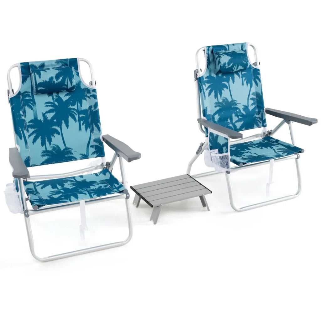 Set composto da 2 sedie pieghevoli da spiaggia e campeggio e 1 tavolo pieghevole 66 x 65 x 91 cm comodi in alluminio blu 20_0011856