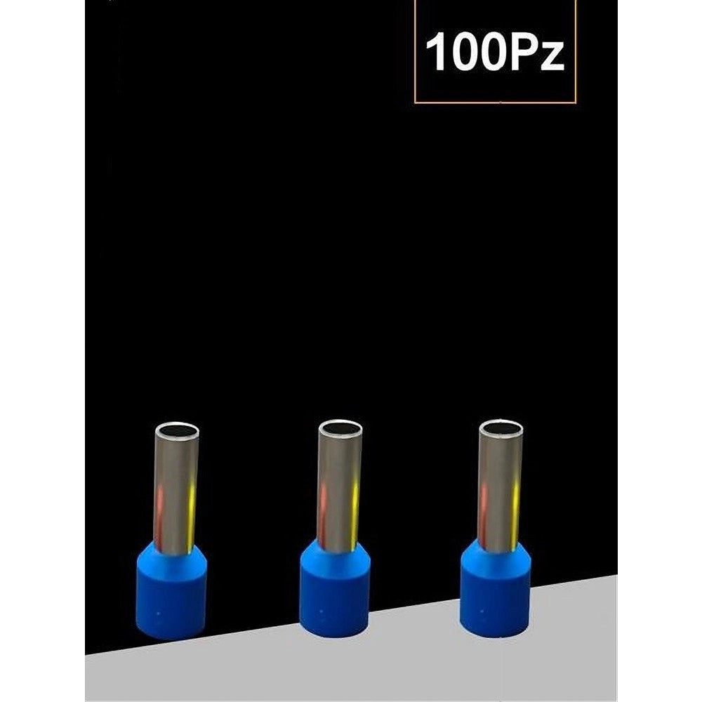 Trade Shop - Confezione 100 Pz Tubetto Capicorda Isolato Per Cavi 16mm² Terminale 12mm E16-12 - Blu