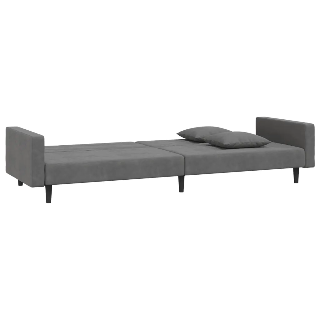 Divano Letto a 2 Posti con 2 Cuscini Grigio Scuro in Velluto 375919