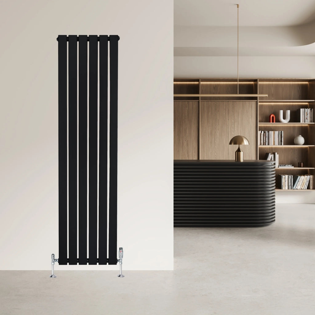 Radiatore Verticale 1600 x 420 mm con Valvole TRV Nero