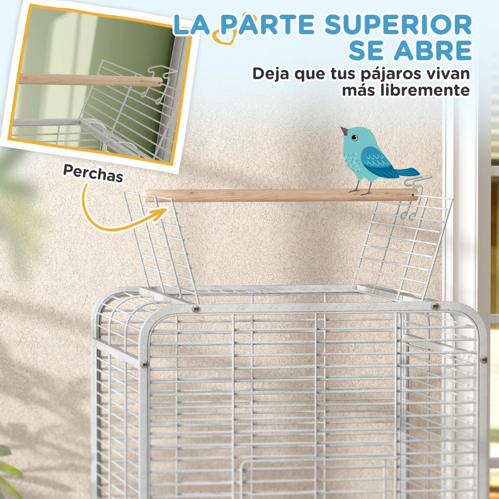 Gabbia per Uccelli con Ruote ¨C Zephmum ¨C Grigio 79x73x146 cm