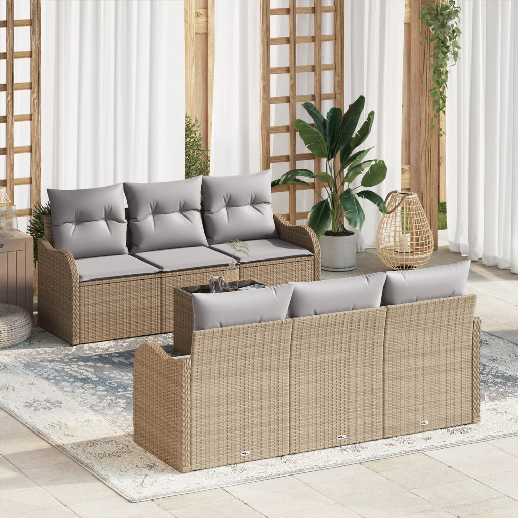 Set Divano da Giardino con Cuscini  7 Pezzi Rattan Poliestere Beige