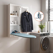 Mobile da parete con asse da stiro integrata e specchio; MDF bianco 103×44;5×24;5 cm