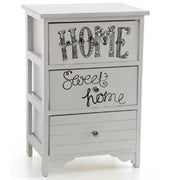 Trade Shop - Cassettiera In Legno Bianco 3 Cassetti 40x29x58cm Decorata Con Testo Sweet Home -