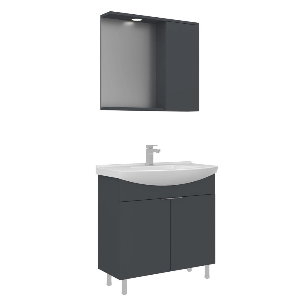 Set mobile lavabo con specchio (2 pezzi) "Purus 80" - 80 x 50 x 83 cm - Antracite opaco