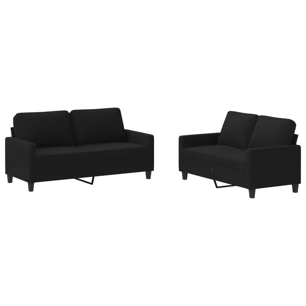 Set di Divani 2 pz con Cuscini Nero in Tessuto