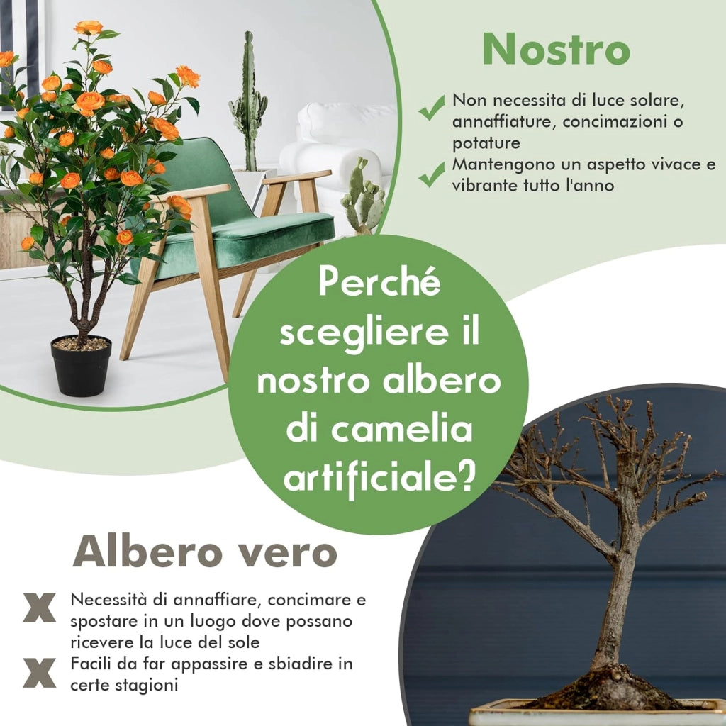 Pianta Finta da Interno da 102 cm, Albero di Camelia Artificiale con 37 Fiori Gialli, Vaso e Ciottoli di Pioggia, Pianta Finta per Soggiorno, Ufficio e Negozio