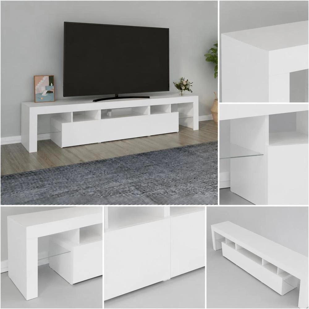 TV Cabinet With LED Lights White 200x36.5x40 Cm