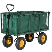 Carrello da Giardino in Acciaio con Pareti Laterali Ribaltabili e 4 Ruote, Capienza 342L, Verde