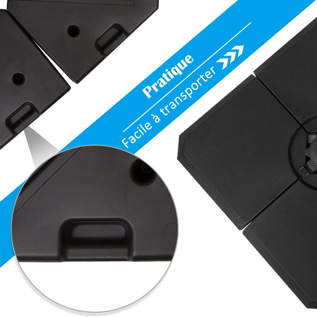 Base per parasole 4 pezzi in HDPE nero ¨C zephmum ¨C 100x100x9,5 cm