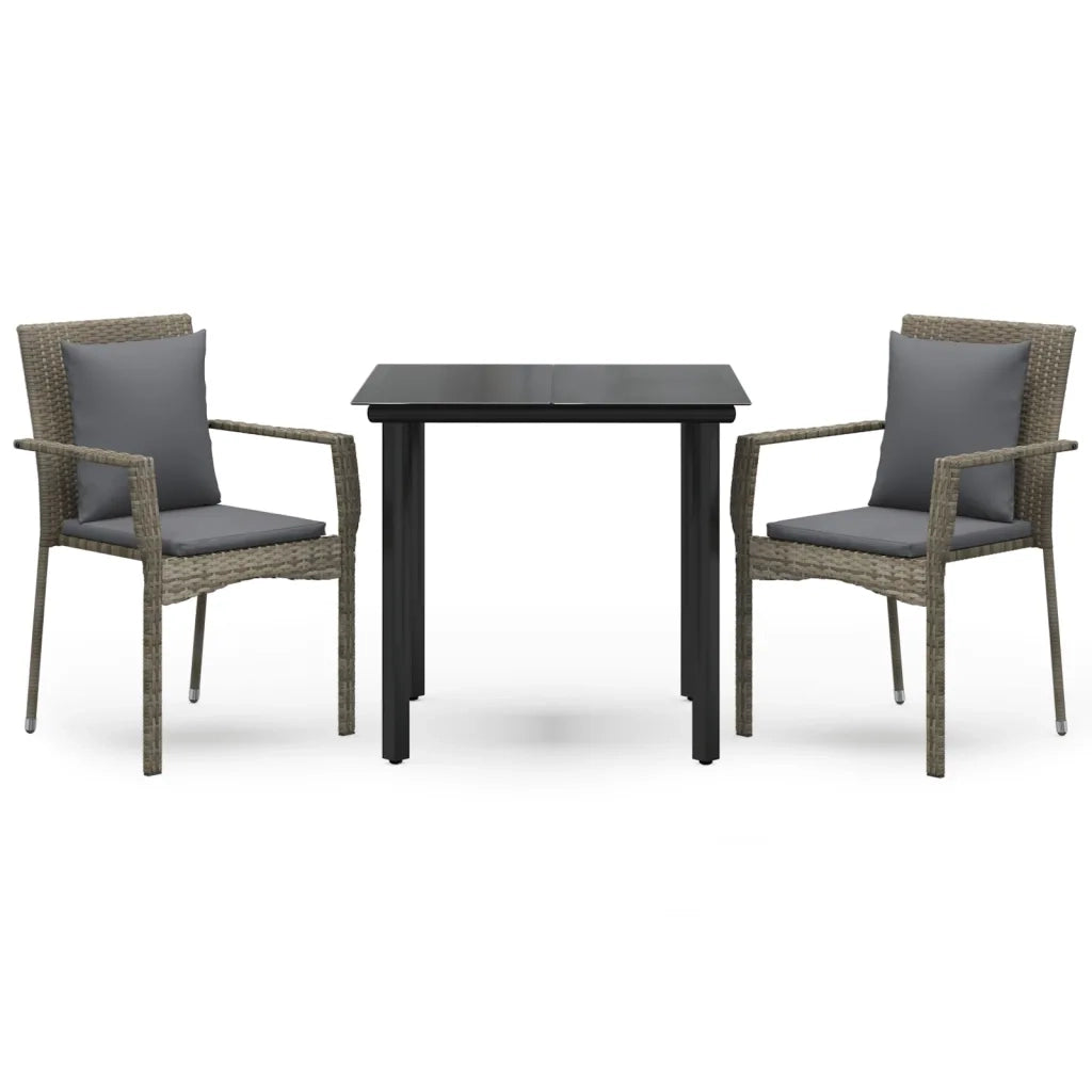 Set Salotto Giardino 3 pz con Cuscini Nero e Grigio Polyrattan 3185113