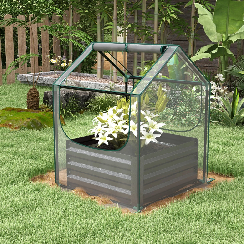 Letto da giardino rialzato con serra ¨C zephmum ¨C 70x70x90 cm grigio scuro acciaio zincato