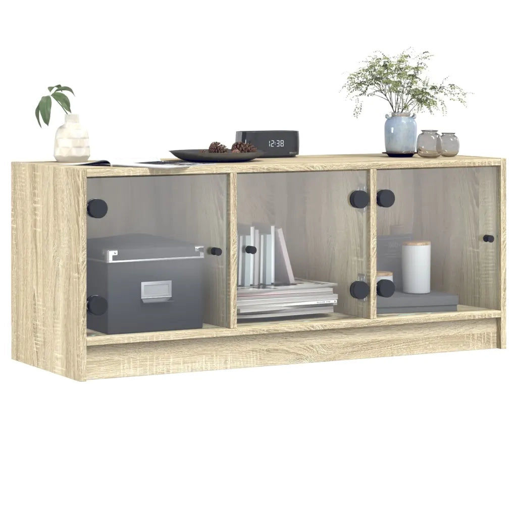 Mobile Porta TV con Ante in Vetro Rovere Sonoma 102x37x42 cm 836408