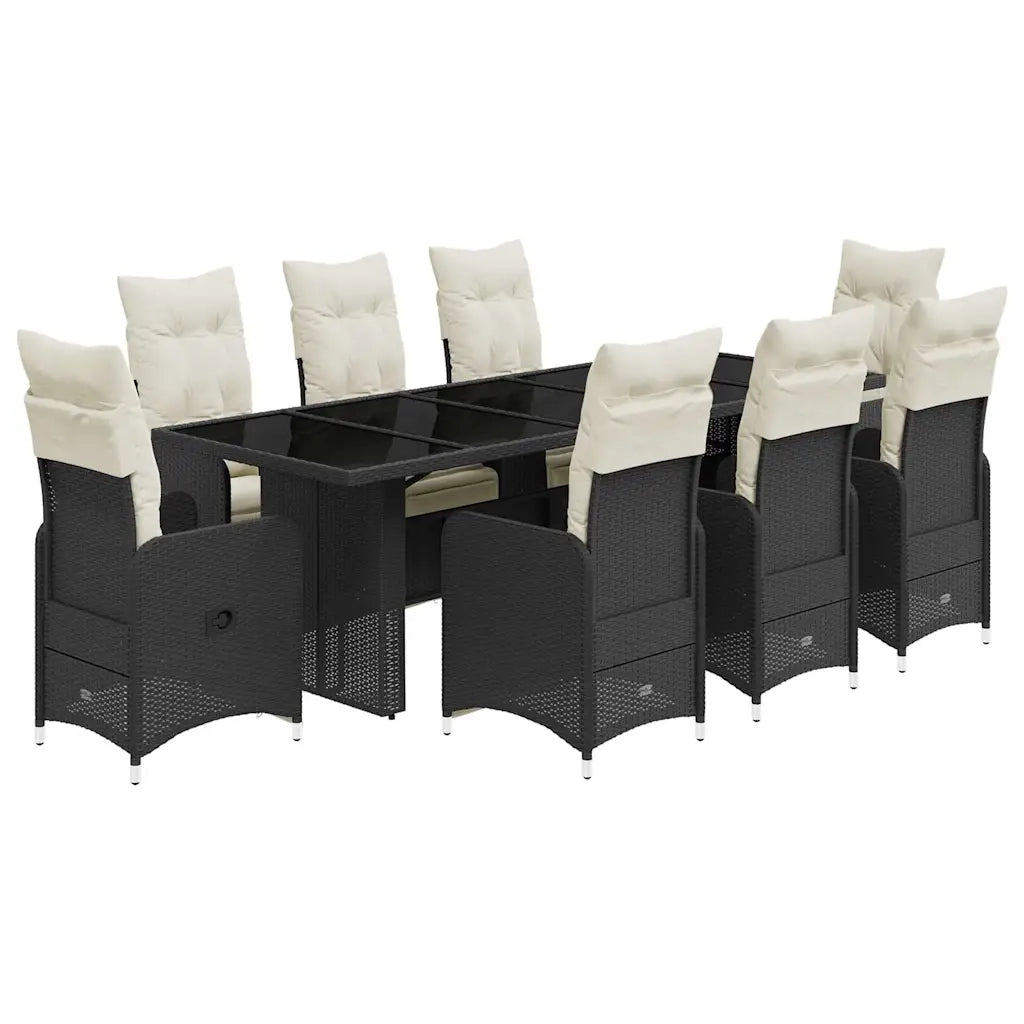 vidaXL Set Bistrò da Giardino 9 pz con Cuscini in Polyrattan Nero