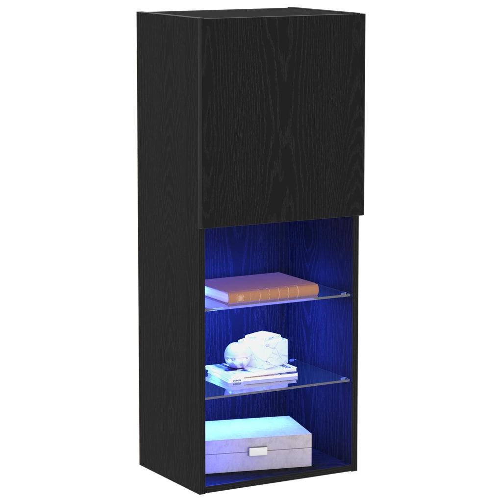 mobile TV  con luci LED rovere nero 40,5x30x102 cm