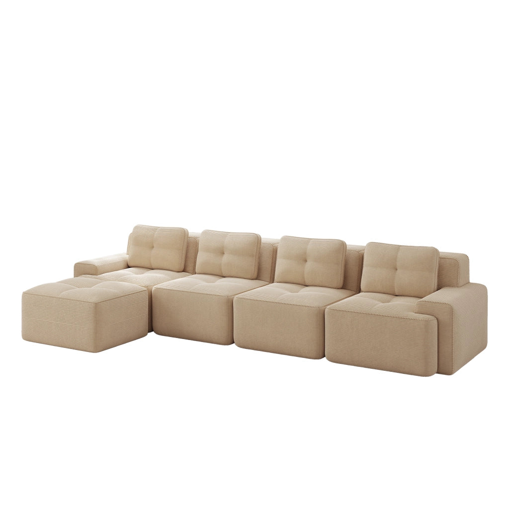 Divano modulare a 4 posti con seduta profonda 74 cm in velluto a coste beige
