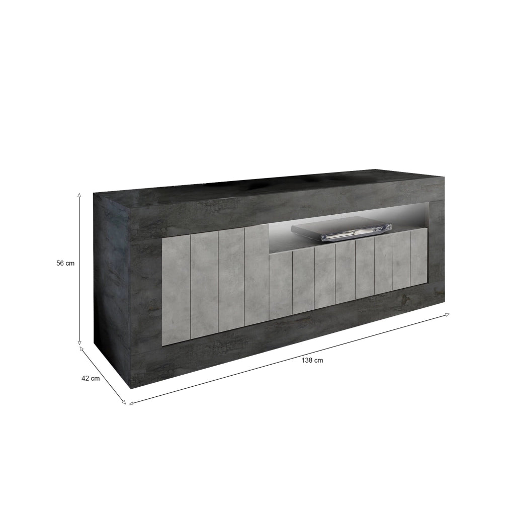 Mobile porta TV Iole, Credenza da soggiorno, Armadio basso per TV, Base parete attrezzata, Made in Italy, 138x42 h56 cm, Ardesia e Cemento