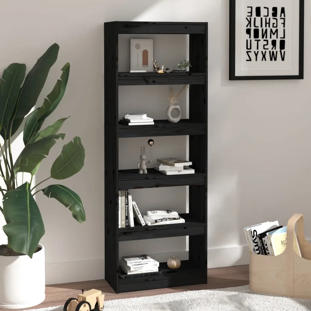 Libreria/Divisorio Nero 60x30x167,5 cm in Massello di Pino 808177