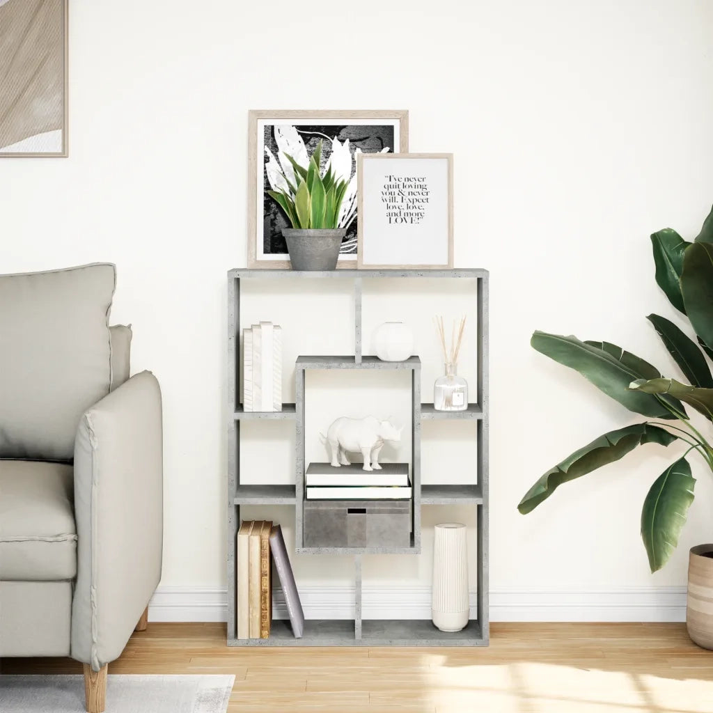 Libreria-Scaffale per Libri-Mobile di Stoccaggio Grigio Cemento 63x20x90 cm in Truciolato